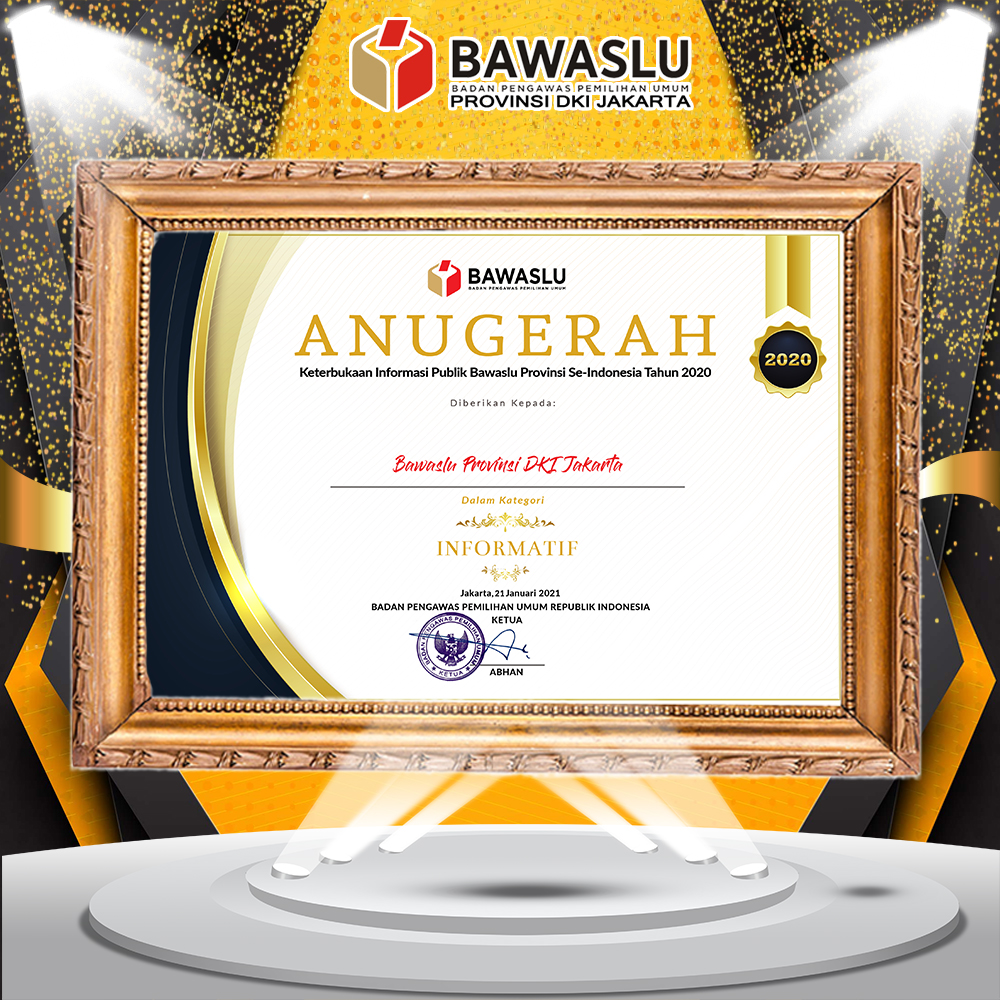 Bawaslu Provinsi DKI Jakarta Meraih Penghargaan Keterbukaan Informasi Publik Tahun 2020 Predikat Informatif dari Bawaslu RI